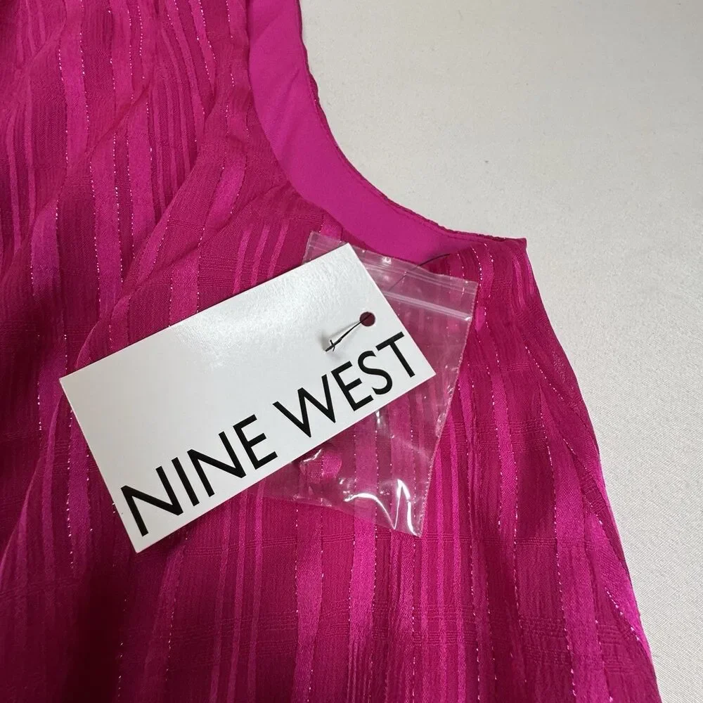NWT Nine West Pink Pleated Dress Medium Sleeveless Elastic Waist Flowy Summer